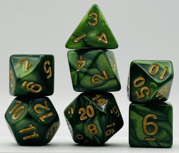 Kości RPG „Jadeitowa Puszcza” – komplet 7 kości — kości RPG HalfyCraft