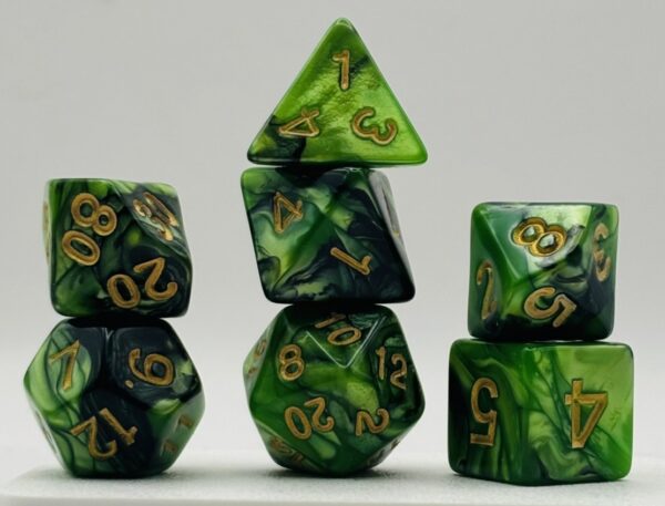 Kości RPG „Jadeitowy Smok” – komplet 7 kości — kości RPG HalfyCraft